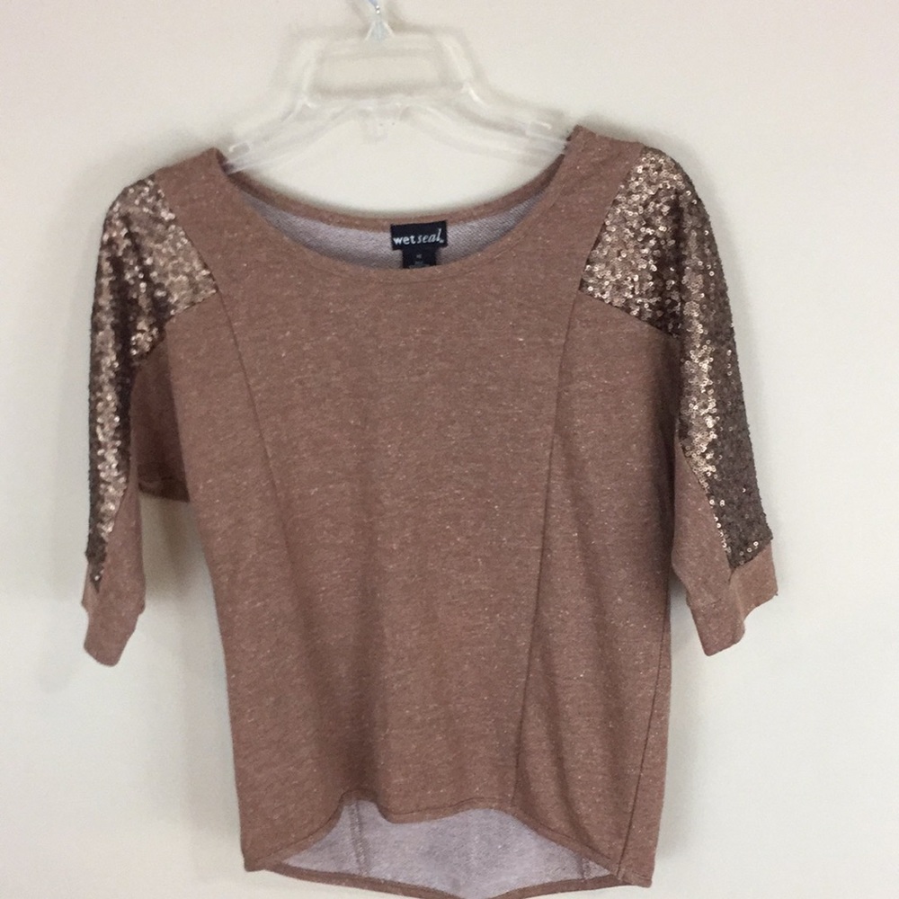 Wet Seal Light Brown Heathered Sequined Accents Top Size XS